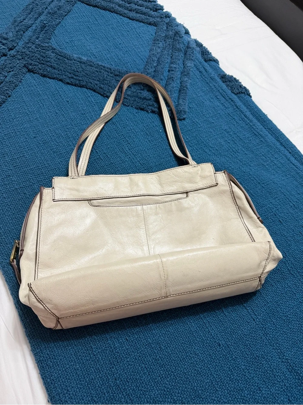 HOBO Cream Leather Hobo Tote with Contrast Piping